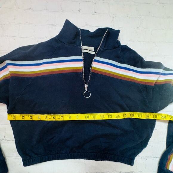 EUC Women’s Medium Urban Outfitters Rainbow Striped Funnel Neck Navy Track Top - Picture 4 of 6